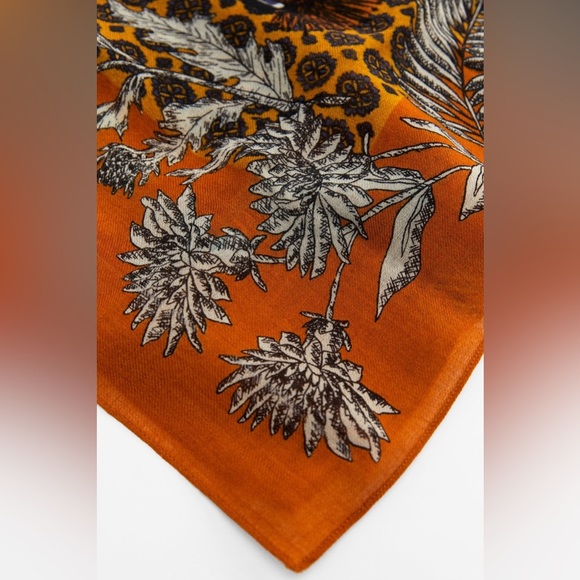 NWT. Zara Orange/Blue 100% Wool Printed Scarf. - Picture 6 of 9